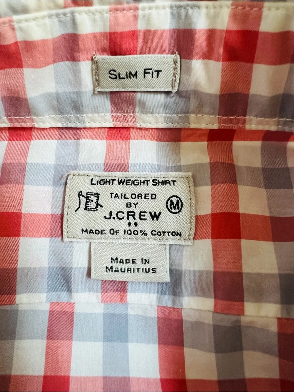 J. Crew Men’s Medium Red Grey Plaid Slim Fit Long Sleeve Button Down Shirt